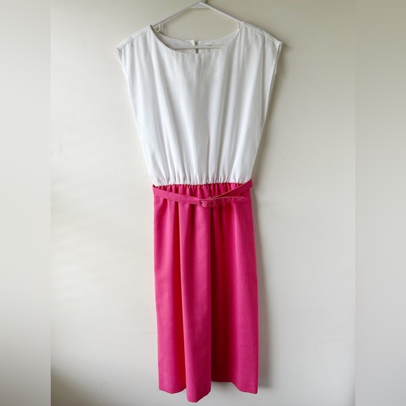 Vintage Dresses & Skirts - $5 FOR $25 | Vintage Barbiecore Sheath Modest Midi Dress Pink White 14